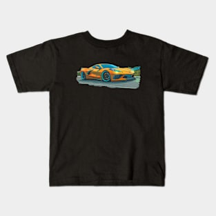 Orange C8 Corvette 'Tooner Style supercar race car muscle car sportscar cartoon Amplify Orange Sebring Orange Corvette C8 Kids T-Shirt